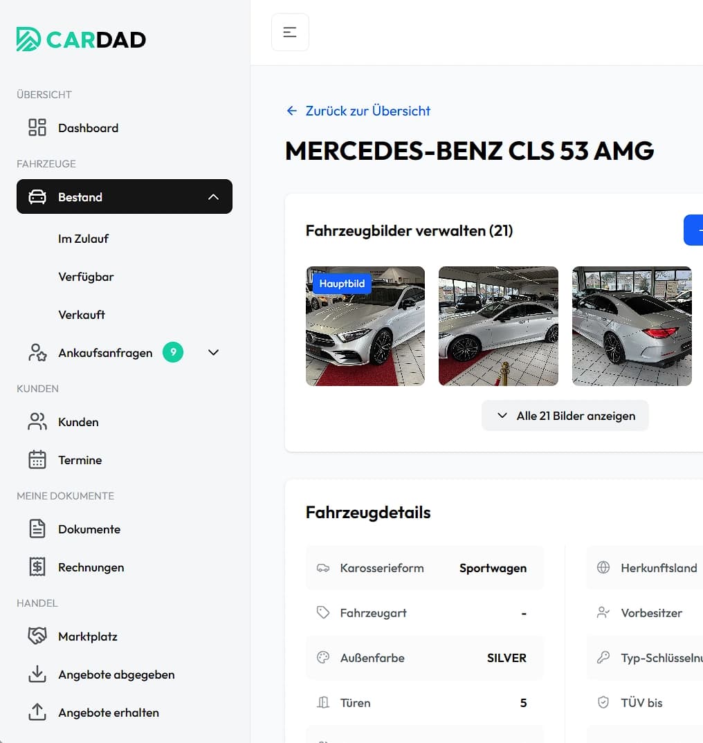 CARDAD FMS Desktop-Ansicht