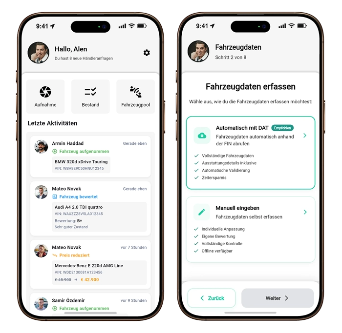 CARDAD Aufnahme-App – Fahrzeug erfassen